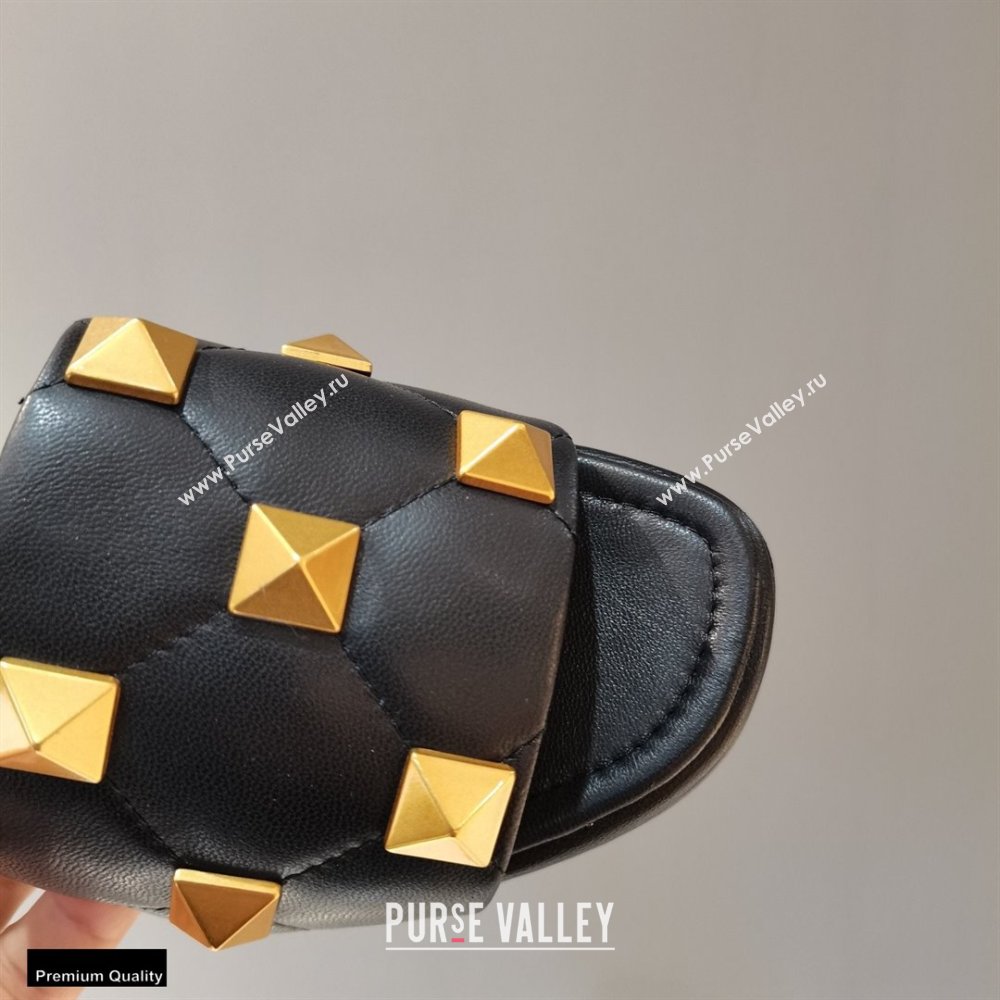Valentino Quilted Calfskin Roman Stud Slide Sandals Black 2021 (modeng-21011304)
