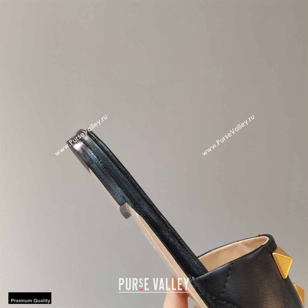 Valentino Quilted Calfskin Roman Stud Slide Sandals Black 2021 (modeng-21011304)