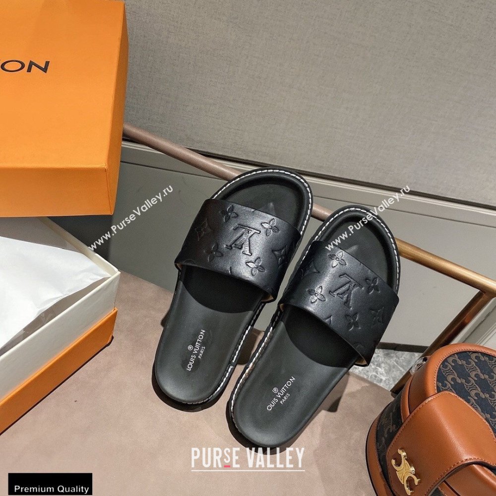 Louis Vuitton Monogram-embossed Slides Mules Black 2021 (modeng-21011257)