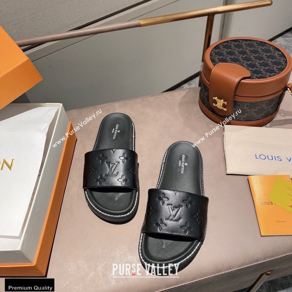 Louis Vuitton Monogram-embossed Slides Mules Black 2021 (modeng-21011257)