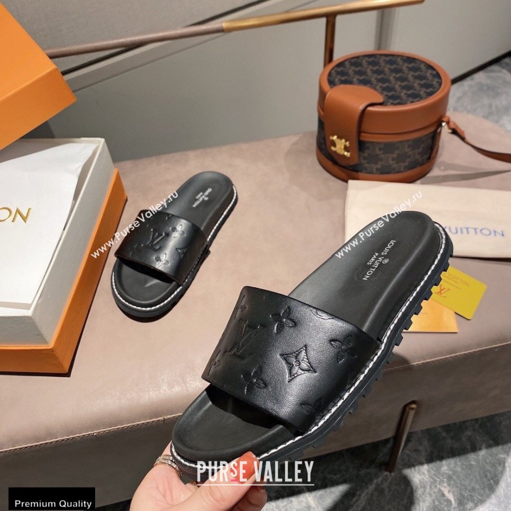 Louis Vuitton Monogram-embossed Slides Mules Black 2021 (modeng-21011257)