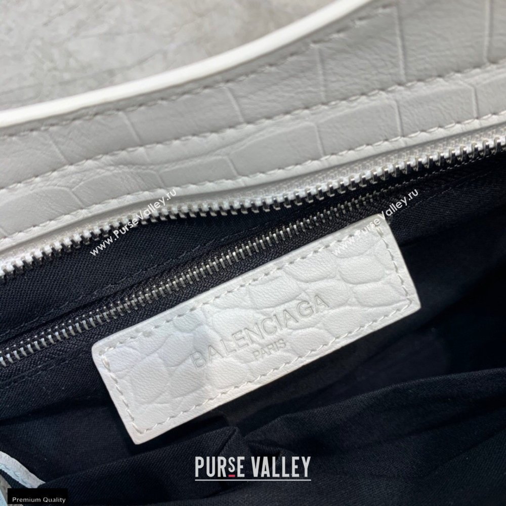 Balenciaga Classic City Small Bag Crocodile Embossed Calfskin White/Silver (jiemei-21011312)