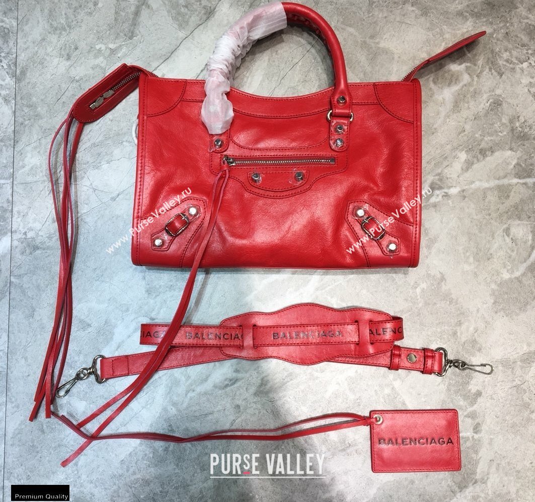 Balenciaga Classic City Small Bag with Logo Strap Red (jiemei-21011302)
