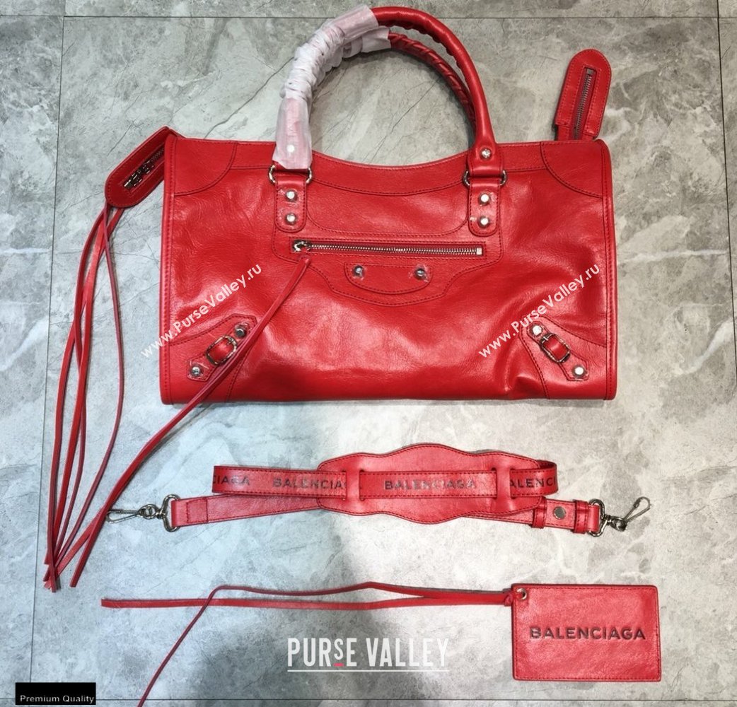 Balenciaga Classic City Medium Bag with Logo Strap Red (jiemei-21011301)