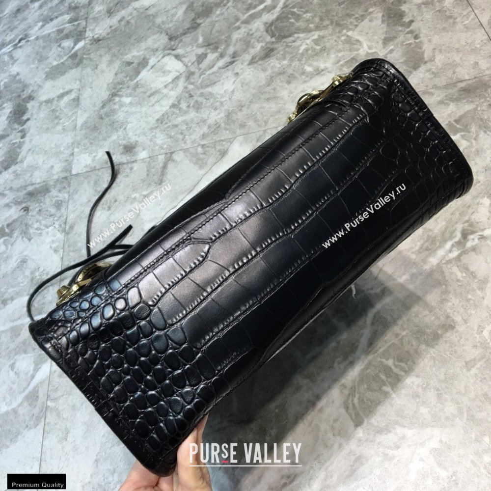 Balenciaga Classic City Small Bag Crocodile Embossed Calfskin Black/Gold (jiemei-21011304)