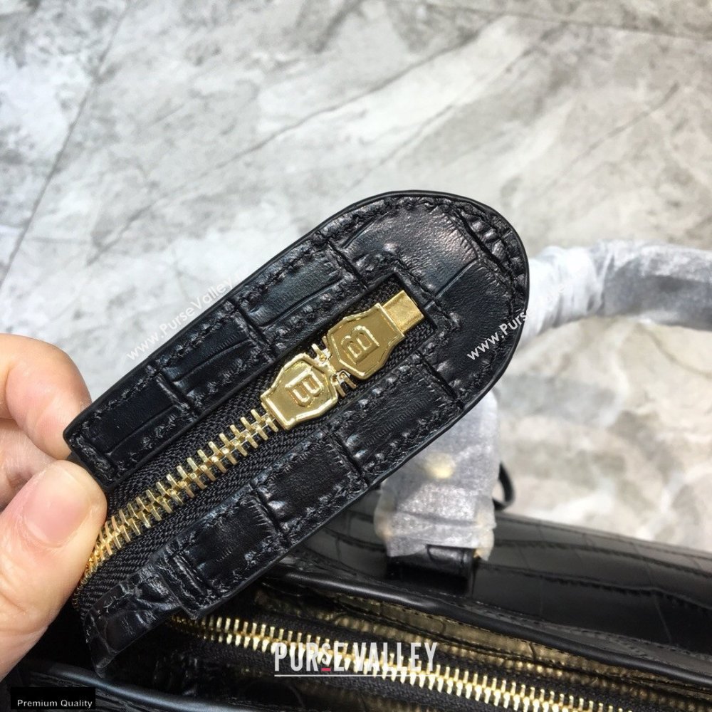 Balenciaga Classic City Small Bag Crocodile Embossed Calfskin Black/Gold (jiemei-21011304)