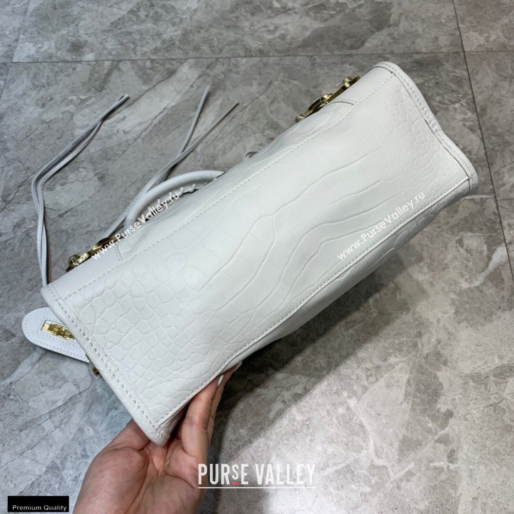 Balenciaga Classic City Small Bag Crocodile Embossed Calfskin White/Gold (jiemei-21011306)