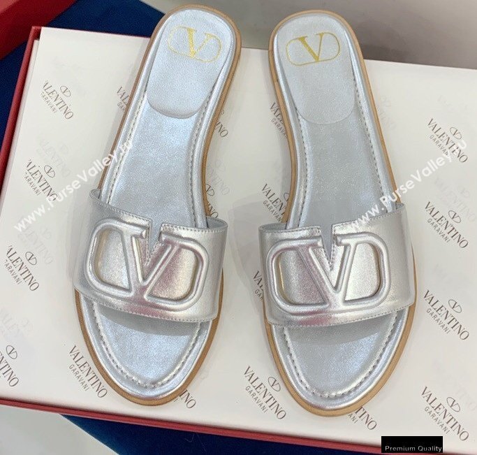 Valentino VLogo Signature Slide Sandals Silver 2021 (keer-21011414)