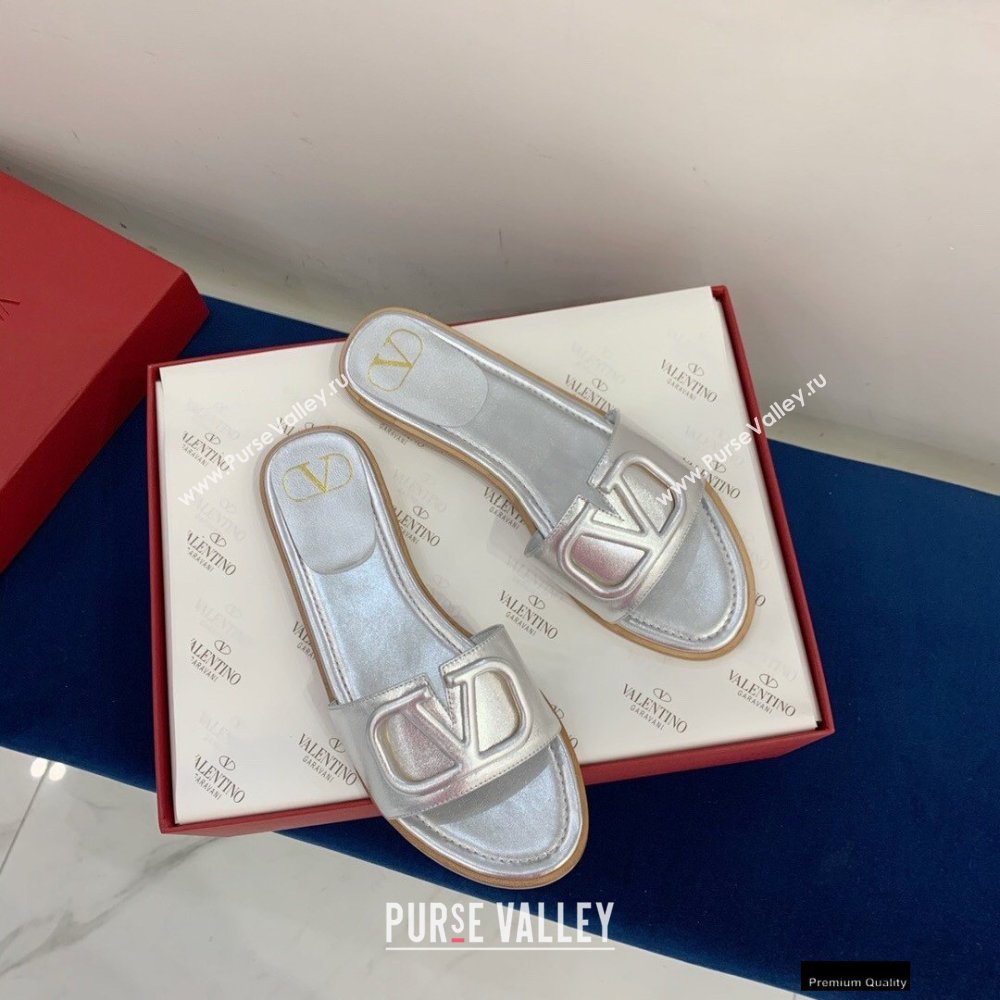 Valentino VLogo Signature Slide Sandals Silver 2021 (keer-21011414)