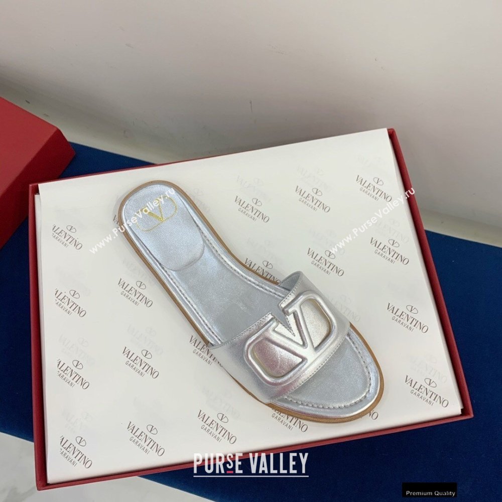 Valentino VLogo Signature Slide Sandals Silver 2021 (keer-21011414)