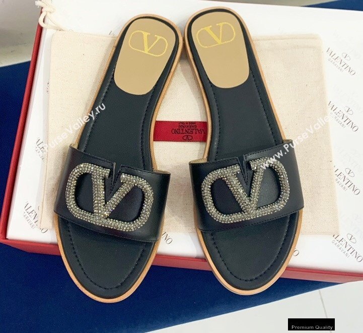 Valentino VLogo Signature Slide Sandals Black/Crystals 2021 (keer-21011405)