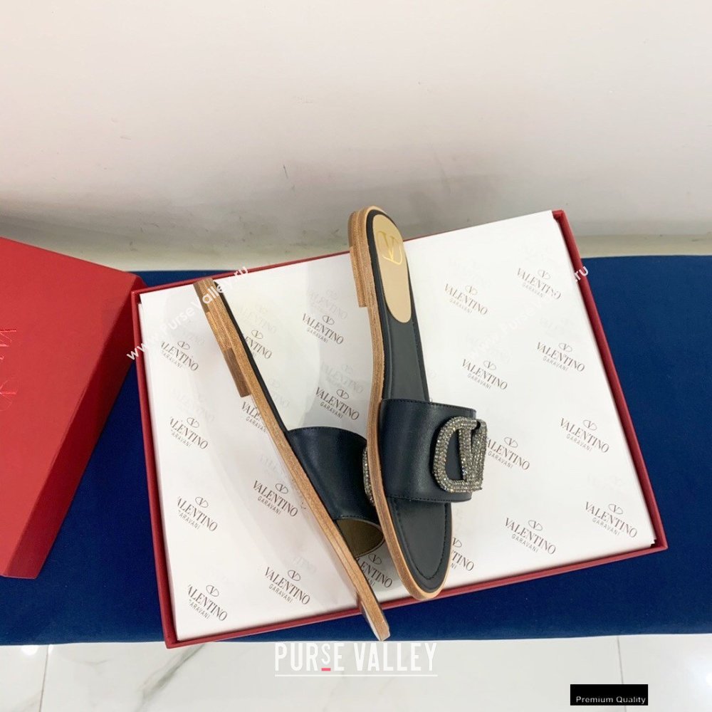 Valentino VLogo Signature Slide Sandals Black/Crystals 2021 (keer-21011405)