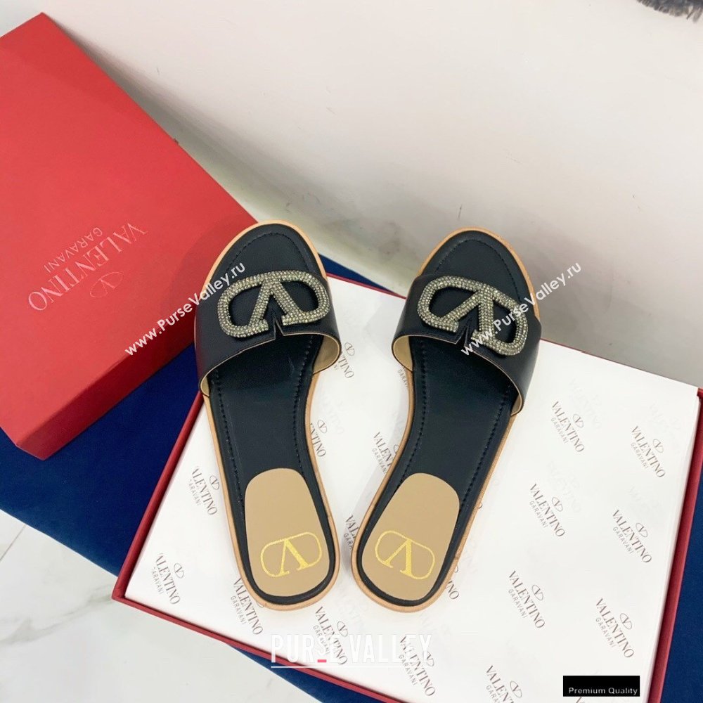 Valentino VLogo Signature Slide Sandals Black/Crystals 2021 (keer-21011405)