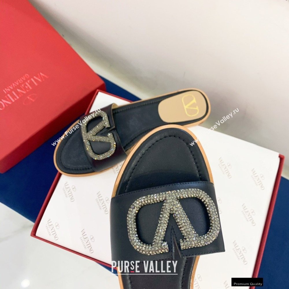 Valentino VLogo Signature Slide Sandals Black/Crystals 2021 (keer-21011405)