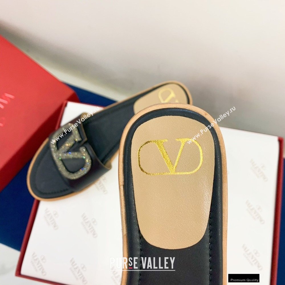 Valentino VLogo Signature Slide Sandals Black/Crystals 2021 (keer-21011405)