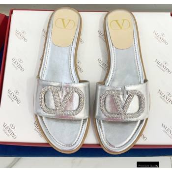 Valentino VLogo Signature Slide Sandals Silver/Crystals 2021 (keer-21011408)