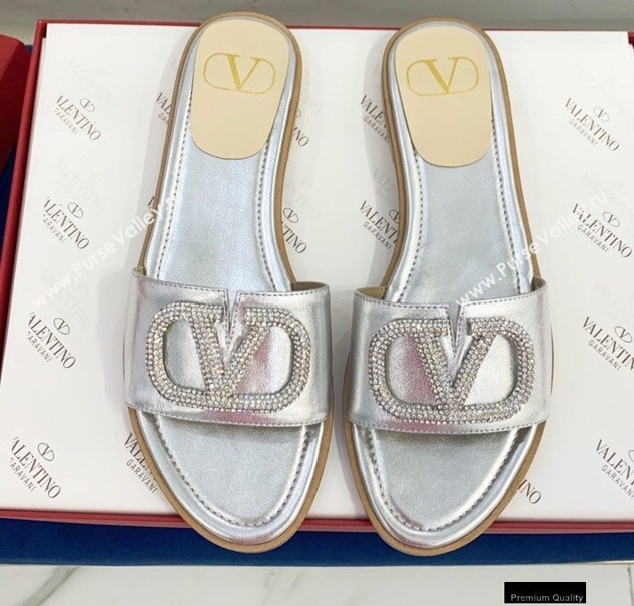 Valentino VLogo Signature Slide Sandals Silver/Crystals 2021 (keer-21011408)