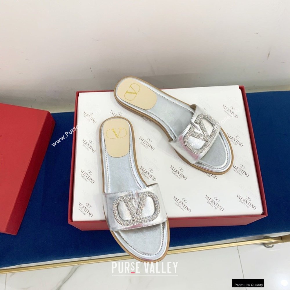 Valentino VLogo Signature Slide Sandals Silver/Crystals 2021 (keer-21011408)