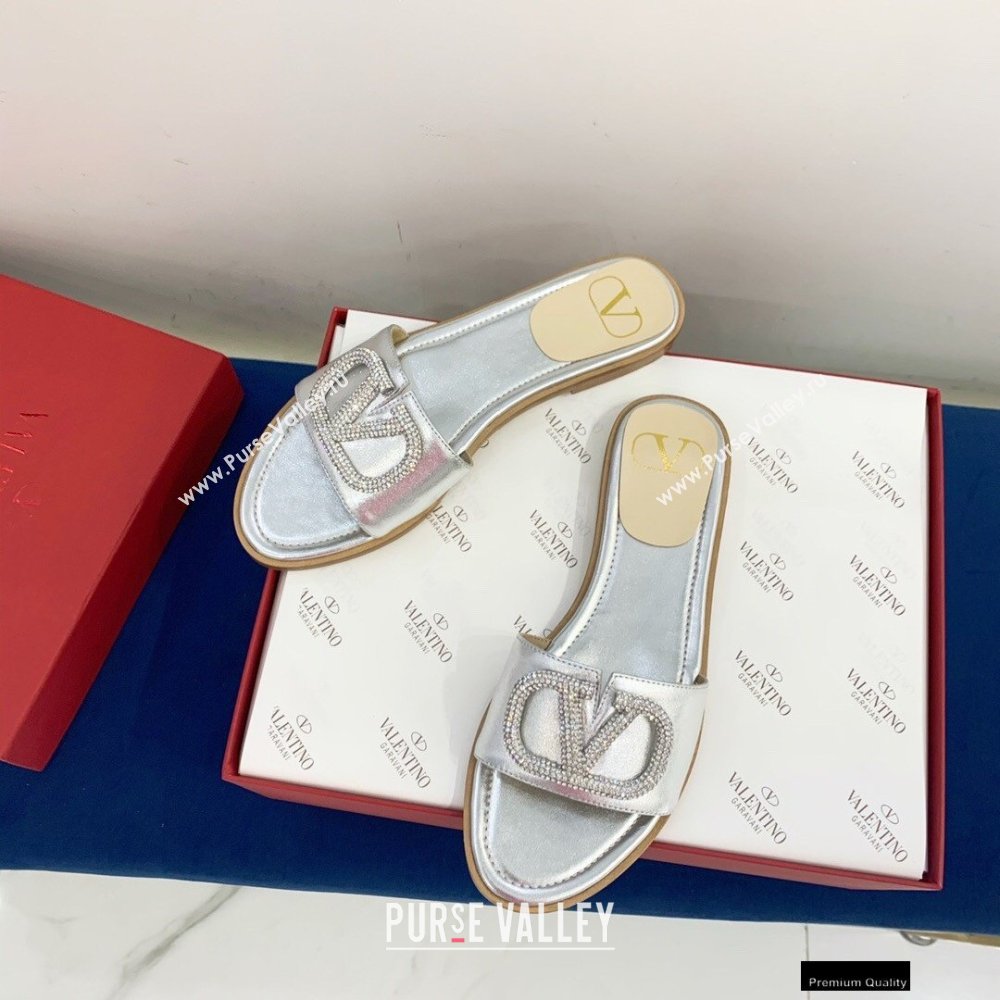 Valentino VLogo Signature Slide Sandals Silver/Crystals 2021 (keer-21011408)