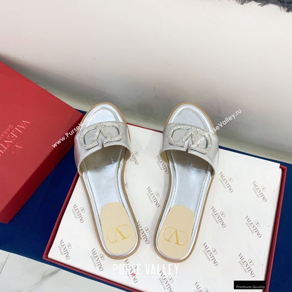 Valentino VLogo Signature Slide Sandals Silver/Crystals 2021 (keer-21011408)