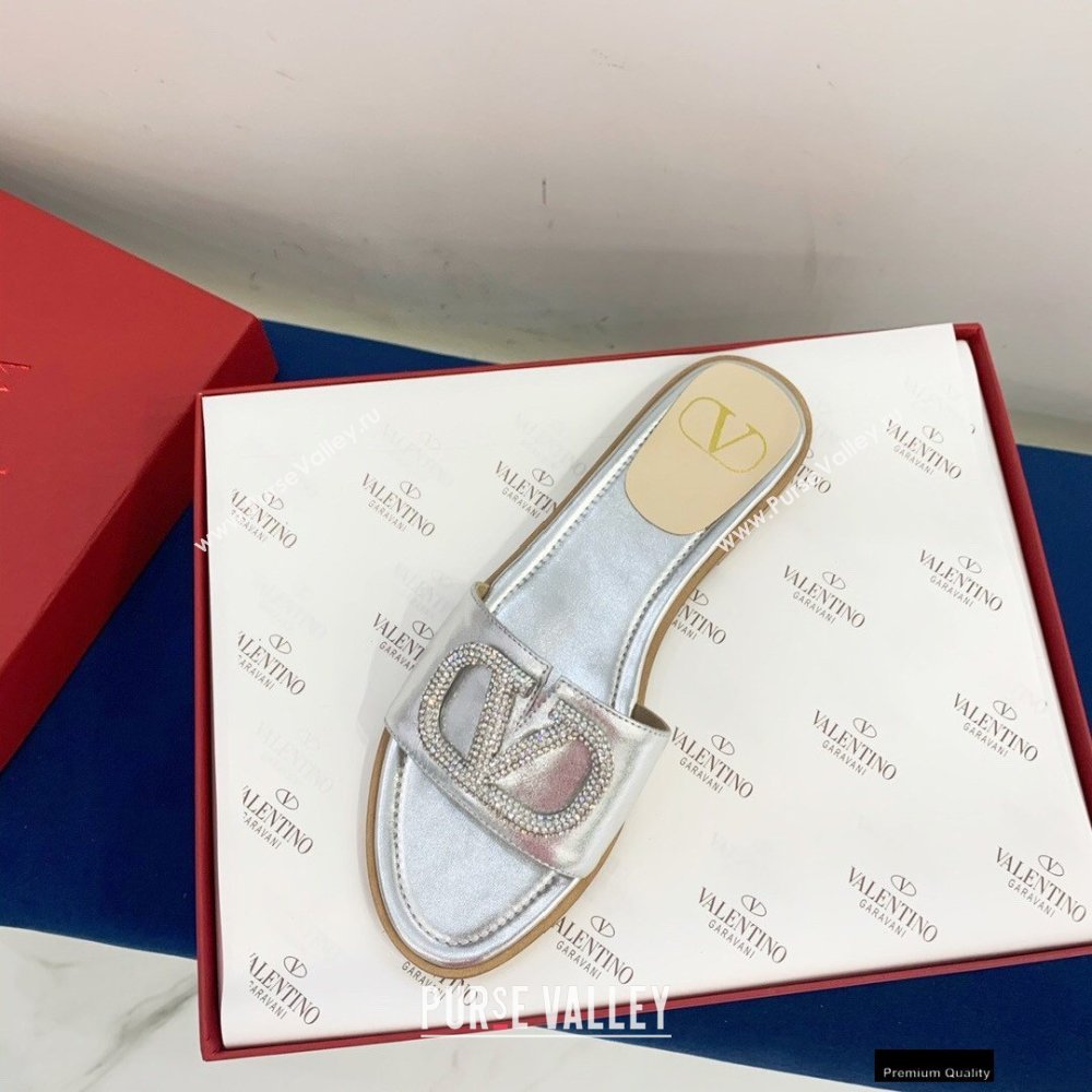 Valentino VLogo Signature Slide Sandals Silver/Crystals 2021 (keer-21011408)