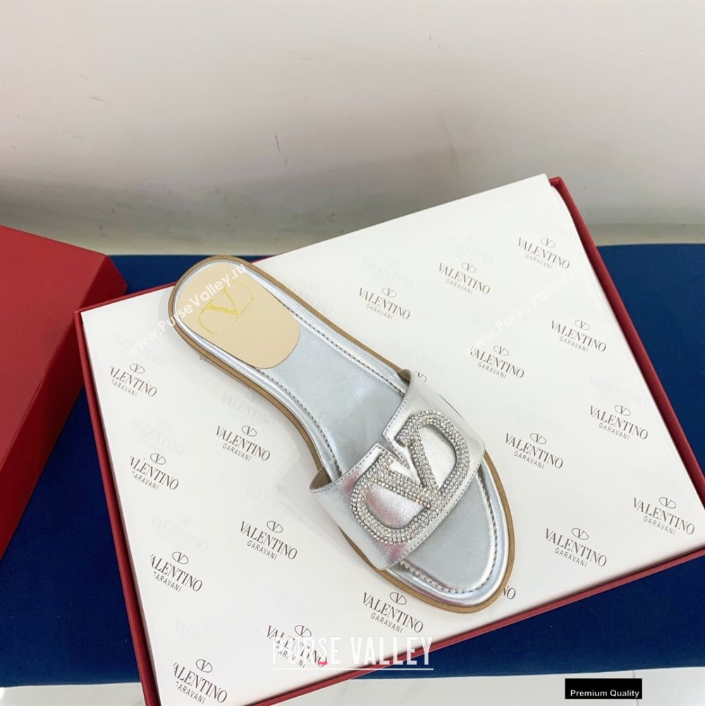 Valentino VLogo Signature Slide Sandals Silver/Crystals 2021 (keer-21011408)