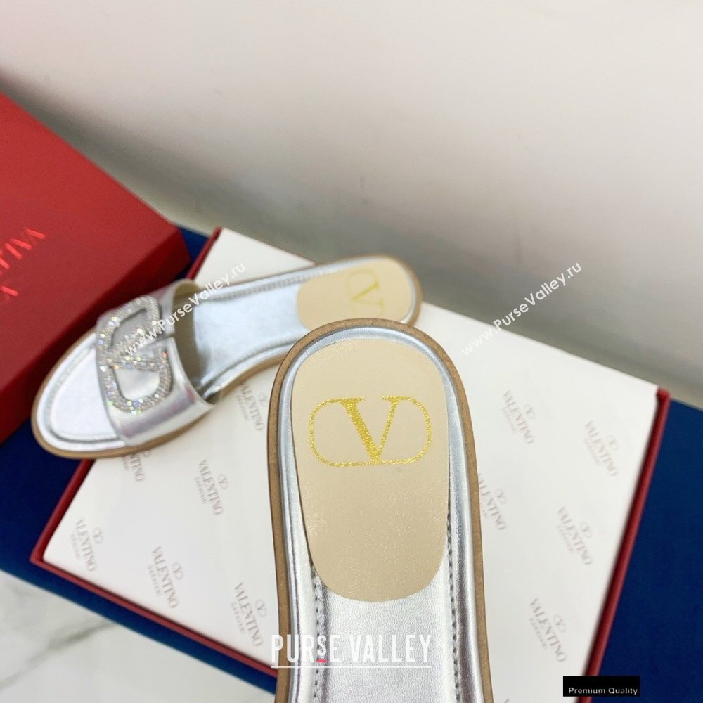 Valentino VLogo Signature Slide Sandals Silver/Crystals 2021 (keer-21011408)