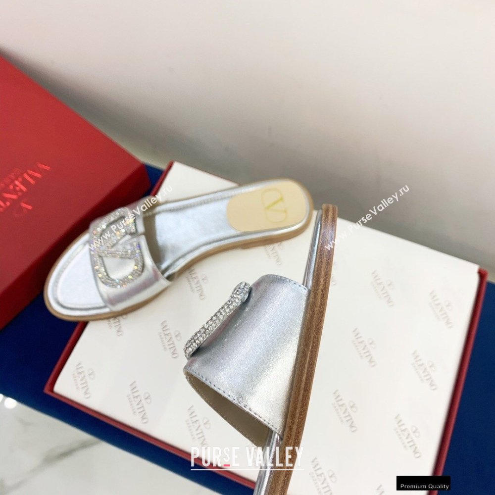 Valentino VLogo Signature Slide Sandals Silver/Crystals 2021 (keer-21011408)