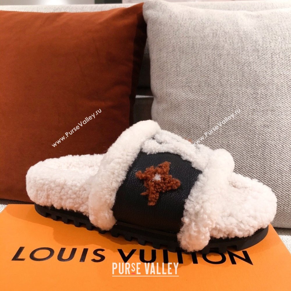 Louis Vuitton Paseo Flat Comfort Mules Shearling White 2021 (kaola-21011640)