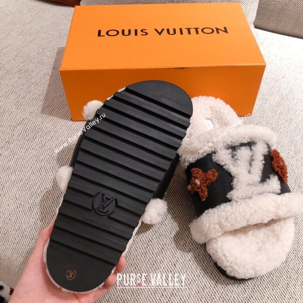 Louis Vuitton Paseo Flat Comfort Mules Shearling White 2021 (kaola-21011640)