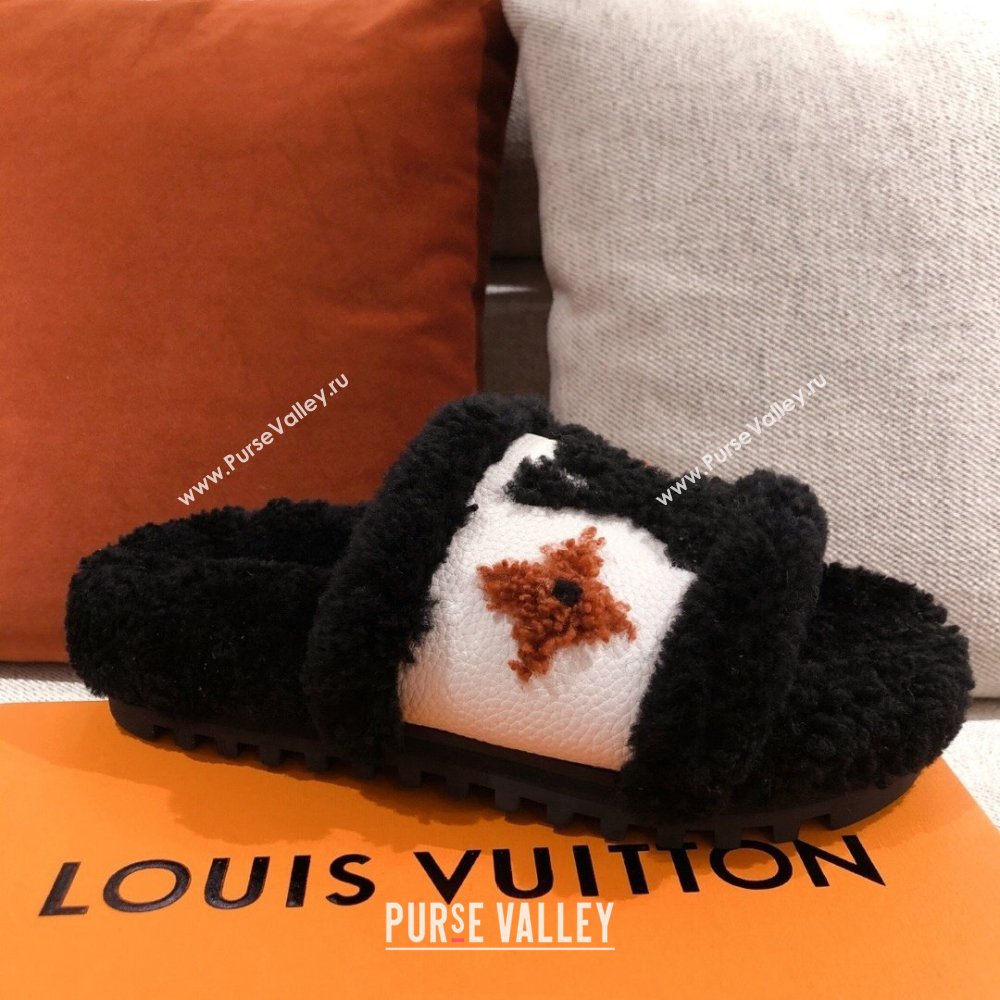 Louis Vuitton Paseo Flat Comfort Mules Shearling Black 2021 (kaola-21011639)