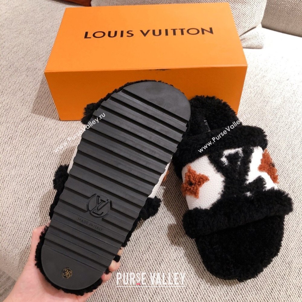 Louis Vuitton Paseo Flat Comfort Mules Shearling Black 2021 (kaola-21011639)