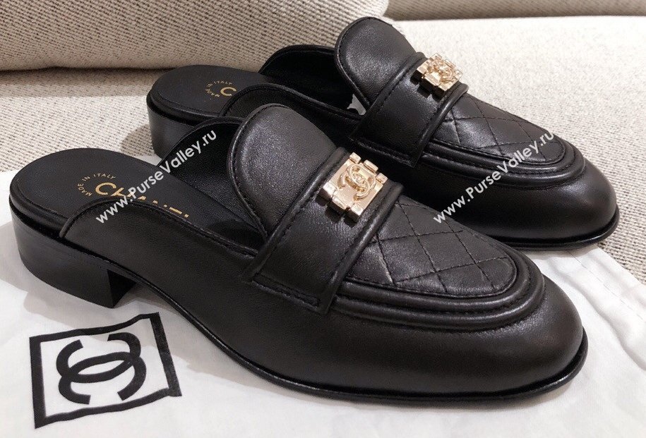 Chanel Quilting Boy Mules Black 2021 (kaola-21011625)