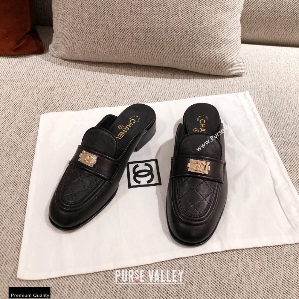 Chanel Quilting Boy Mules Black 2021 (kaola-21011625)