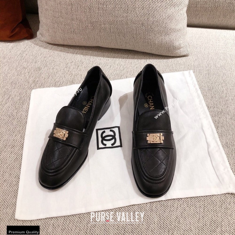 Chanel Quilting Boy Loafers Black 2021 (kaola-21011621)