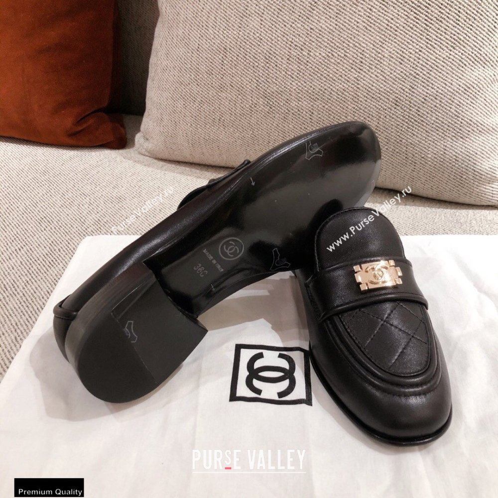 Chanel Quilting Boy Loafers Black 2021 (kaola-21011621)