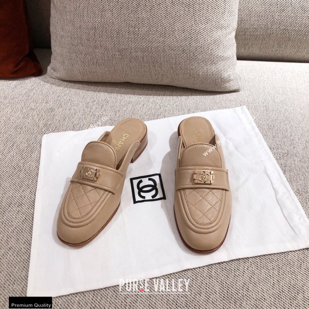 Chanel Quilting Boy Mules Beige 2021 (kaola-21011628)