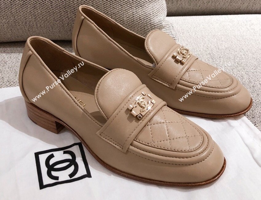Chanel Quilting Boy Loafers Beige 2021 (kaola-21011623)