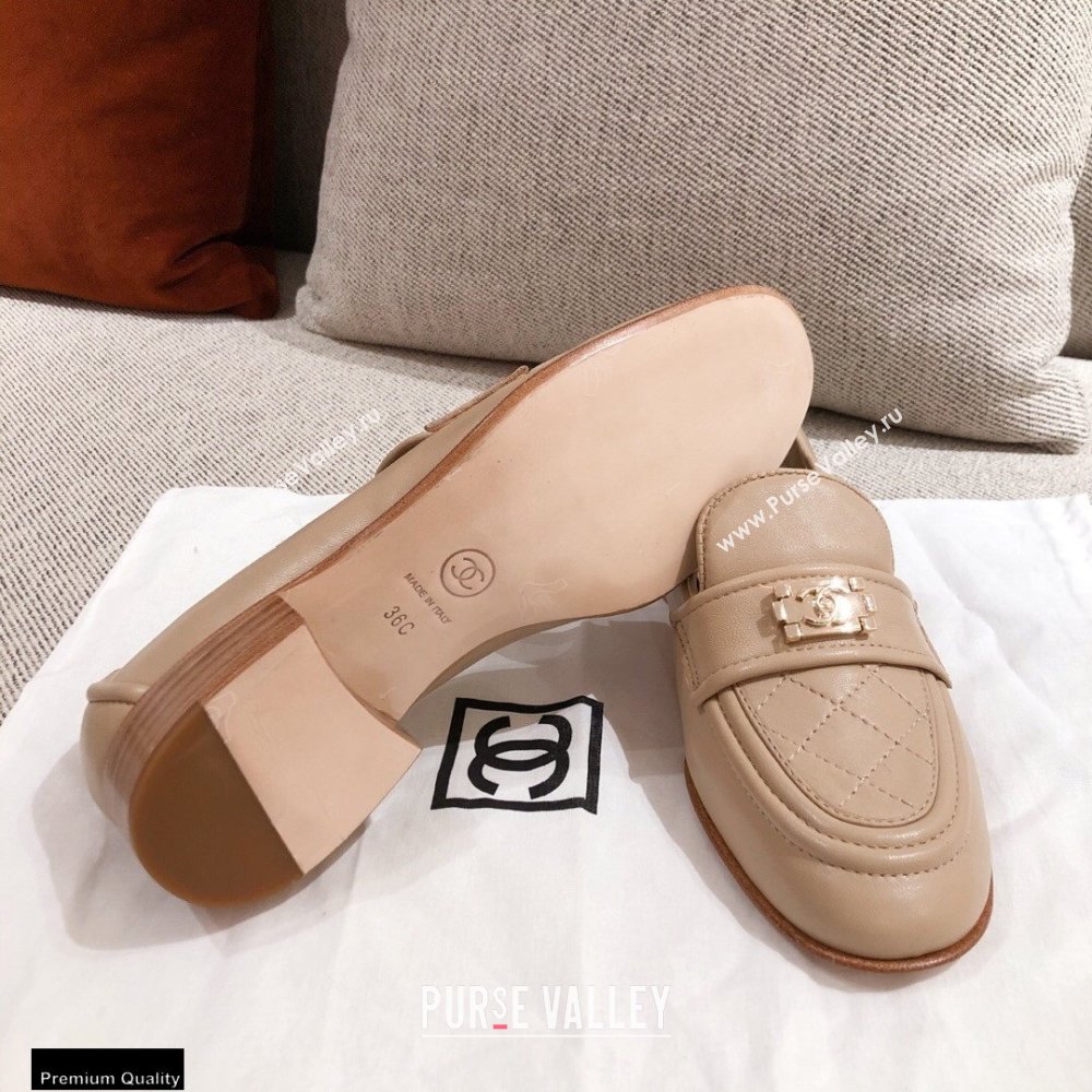 Chanel Quilting Boy Loafers Beige 2021 (kaola-21011623)