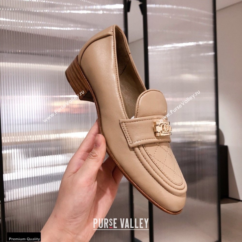 Chanel Quilting Boy Loafers Beige 2021 (kaola-21011623)