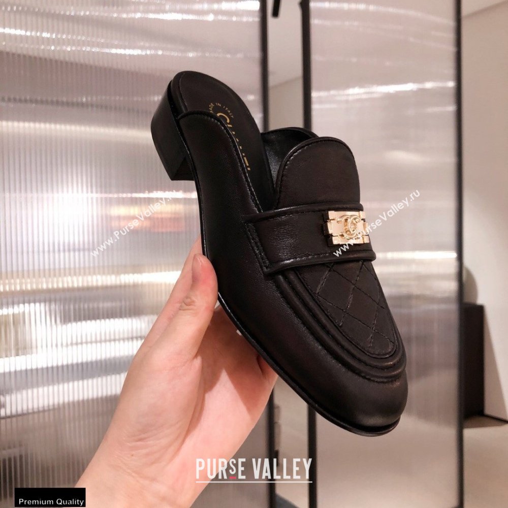 Chanel Quilting Boy Mules Black 2021 (kaola-21011625)
