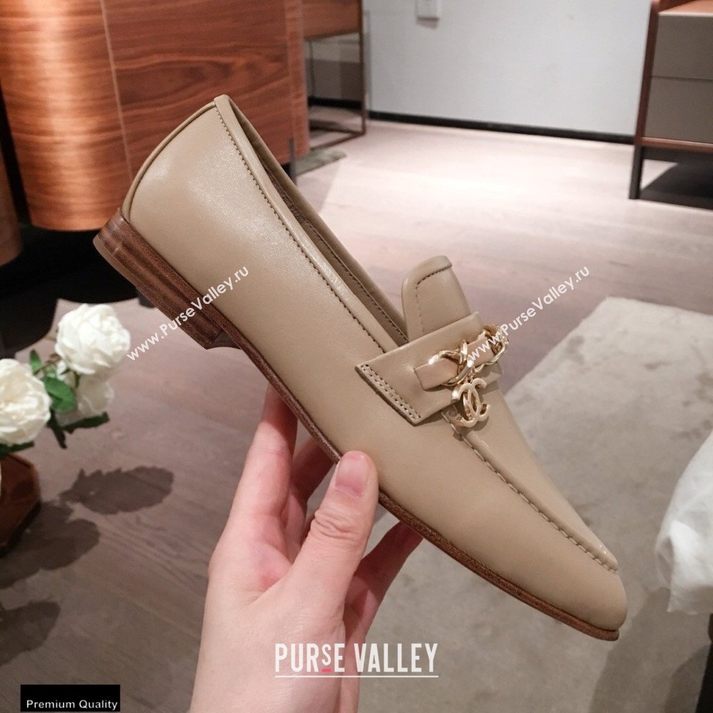 Chanel CC Logo and Chain Loafers Beige 2021 (kaola-21011620)