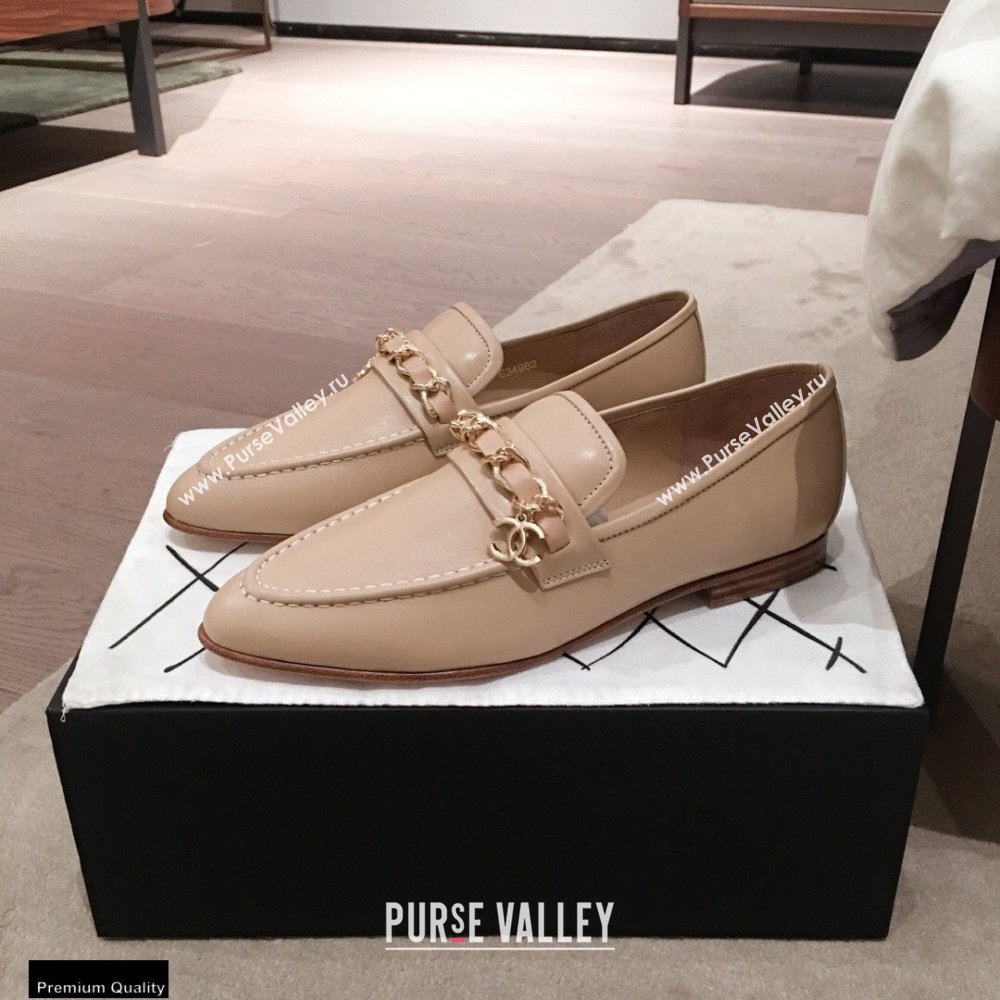 Chanel CC Logo and Chain Loafers Beige 2021 (kaola-21011620)