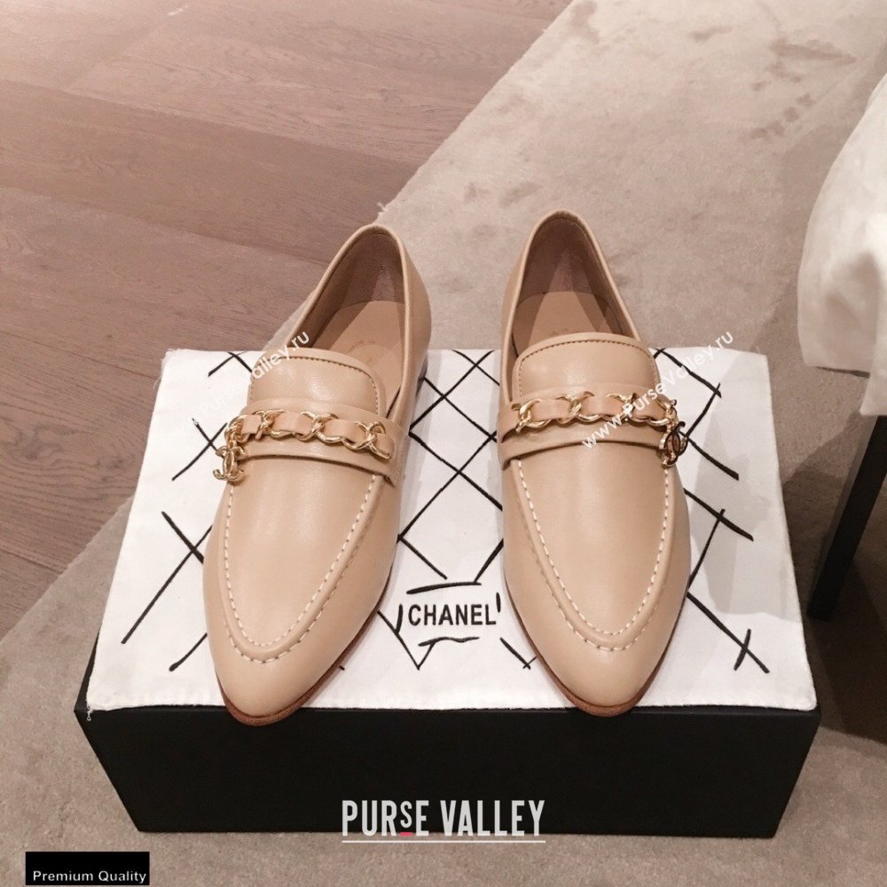 Chanel CC Logo and Chain Loafers Beige 2021 (kaola-21011620)