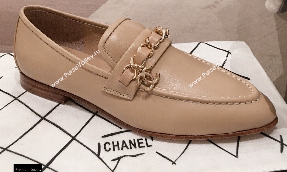 Chanel CC Logo and Chain Loafers Beige 2021 (kaola-21011620)