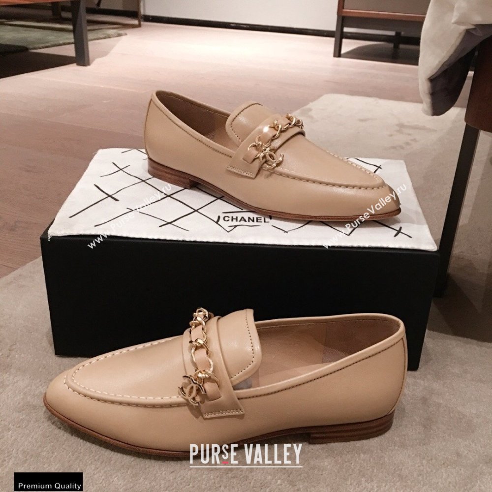 Chanel CC Logo and Chain Loafers Beige 2021 (kaola-21011620)