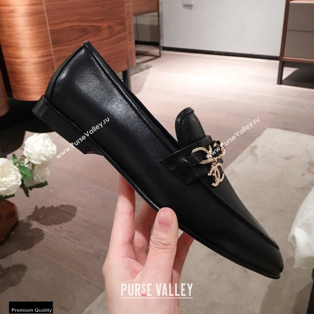 Chanel CC Logo and Chain Loafers Black 2021 (kaola-21011618)