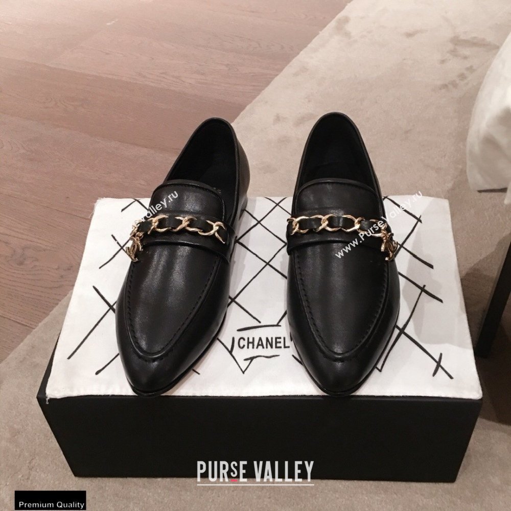Chanel CC Logo and Chain Loafers Black 2021 (kaola-21011618)