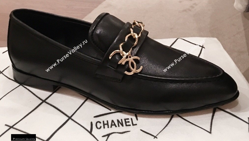 Chanel CC Logo and Chain Loafers Black 2021 (kaola-21011618)