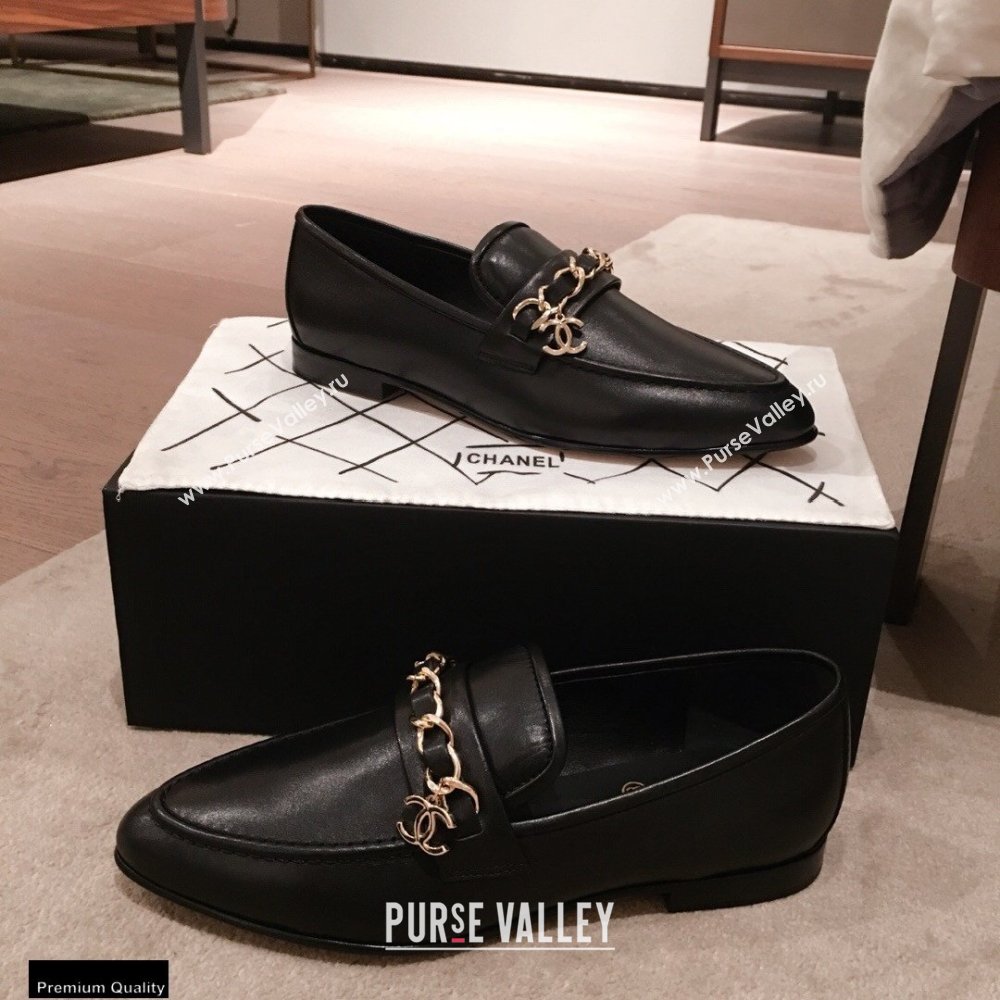 Chanel CC Logo and Chain Loafers Black 2021 (kaola-21011618)